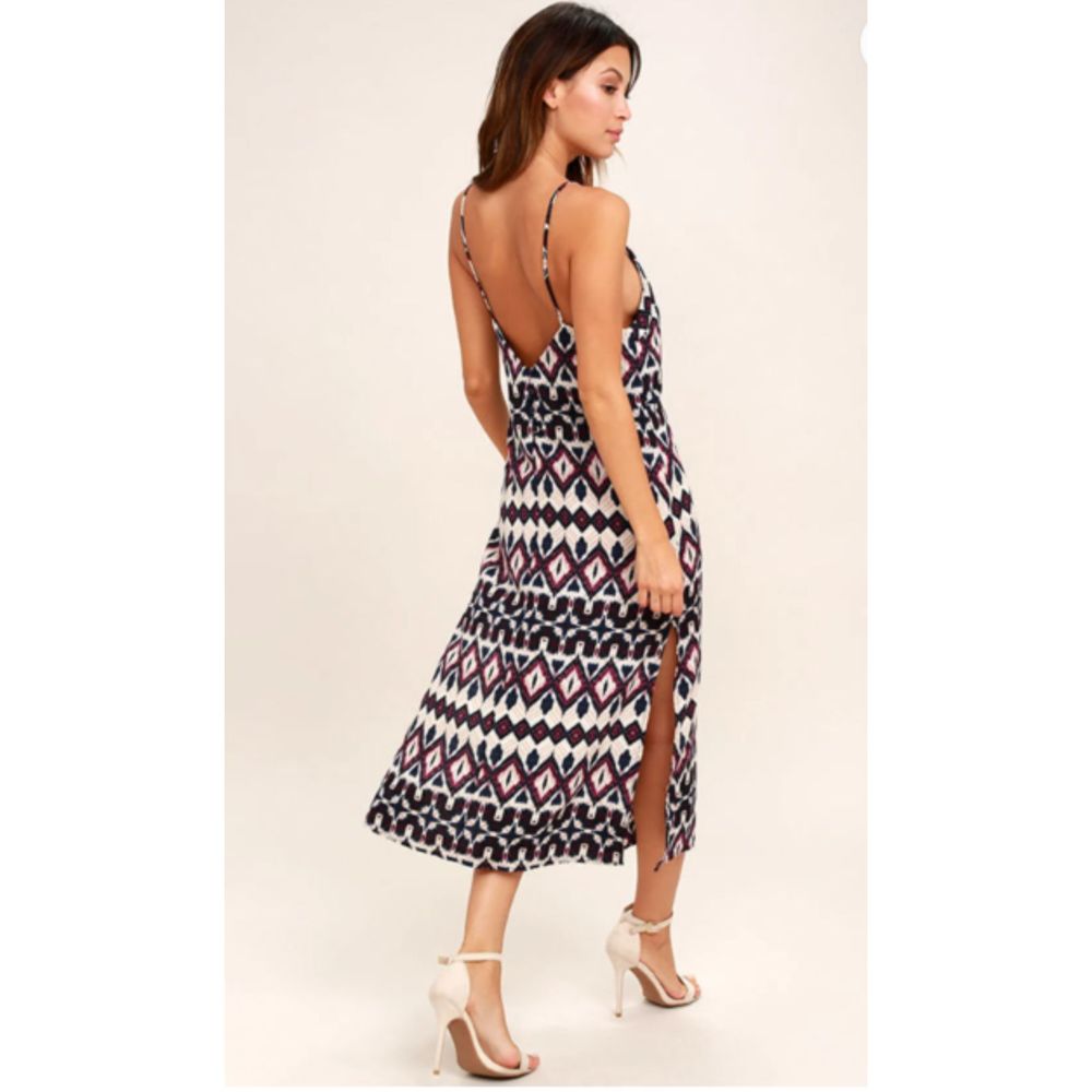 Lulus Tahiti Sweetie Ikat Dress, Navy Blue and Beige, Size Small - Picture 3 of 8